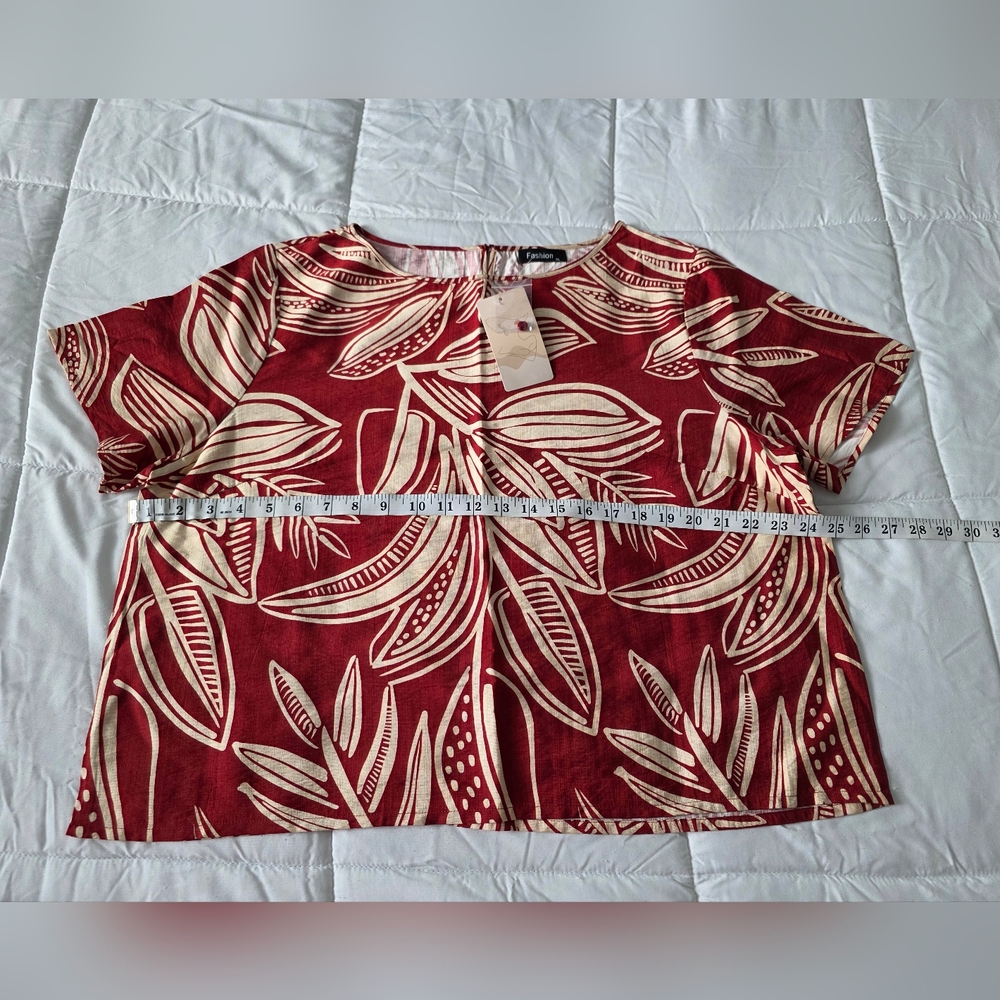 Tropical Print 2 Piece Vacation Set - Short Sleeve Top - Drawstring Shorts XL - Picture 6 of 11